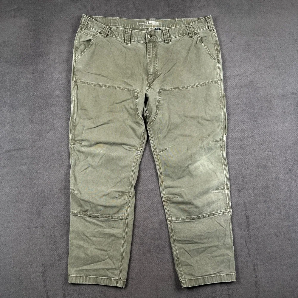 Carhartt Double Front Work Pant Mens 44x32 Green Rugged Flex Relaxed Fit 102802